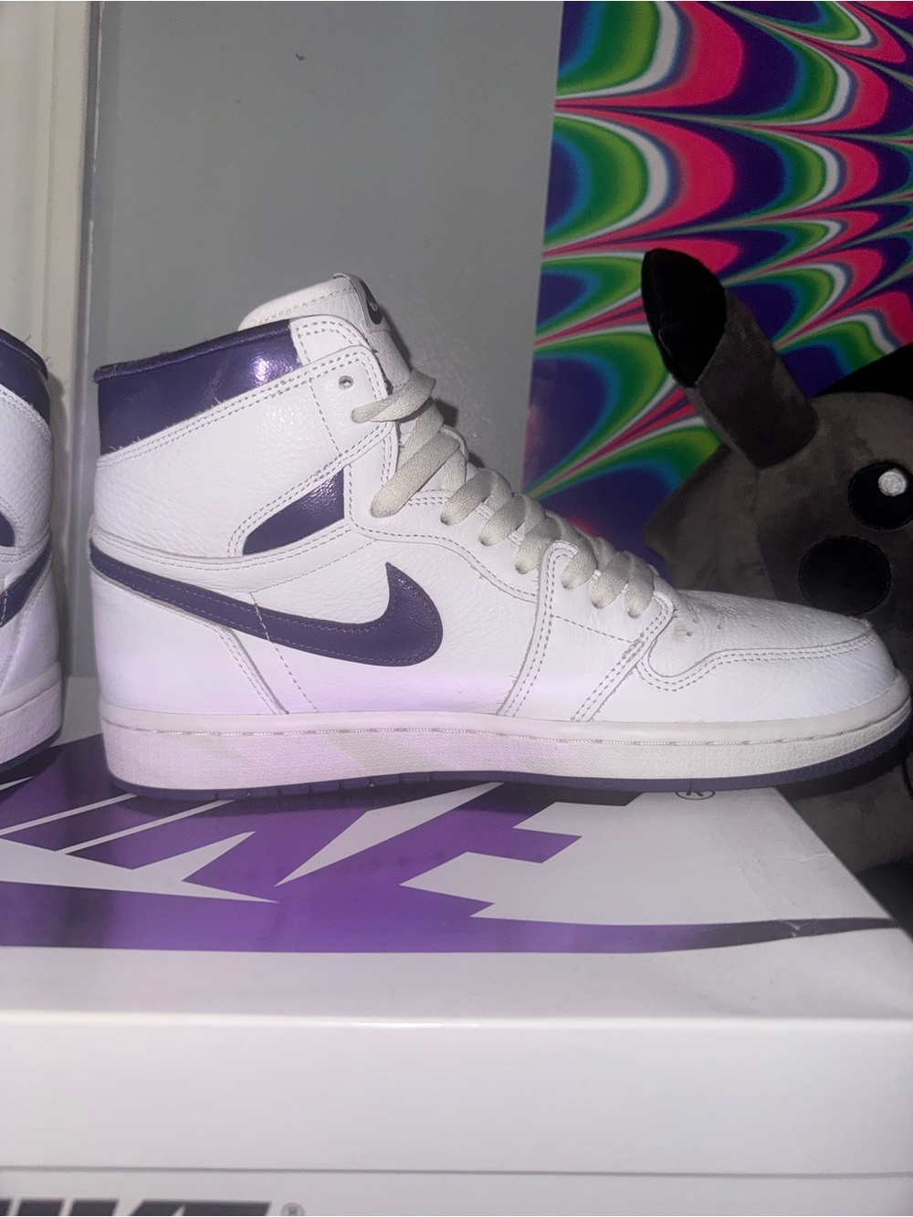 Nike Air Jordan 1 Sneakers - White & Purple - Picture 7 of 9